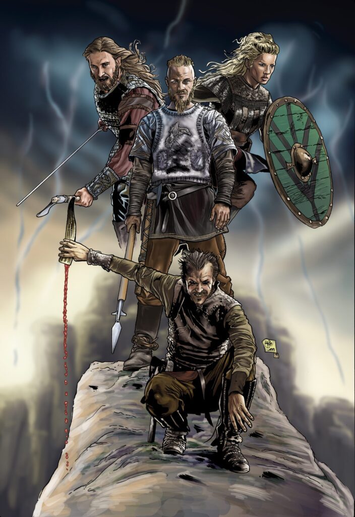 ilustración de vikingos
