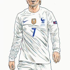 Ilustración de Antoine Griezmann celebrando con la camiseta de Francia durante la Eurocopa 2021, realizada por Yen San.