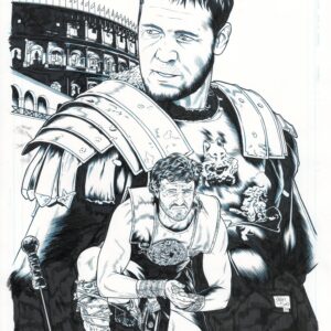 Ilustración a tinta de Gladiator II para la colección de Cinesa, realizada por Yen San.