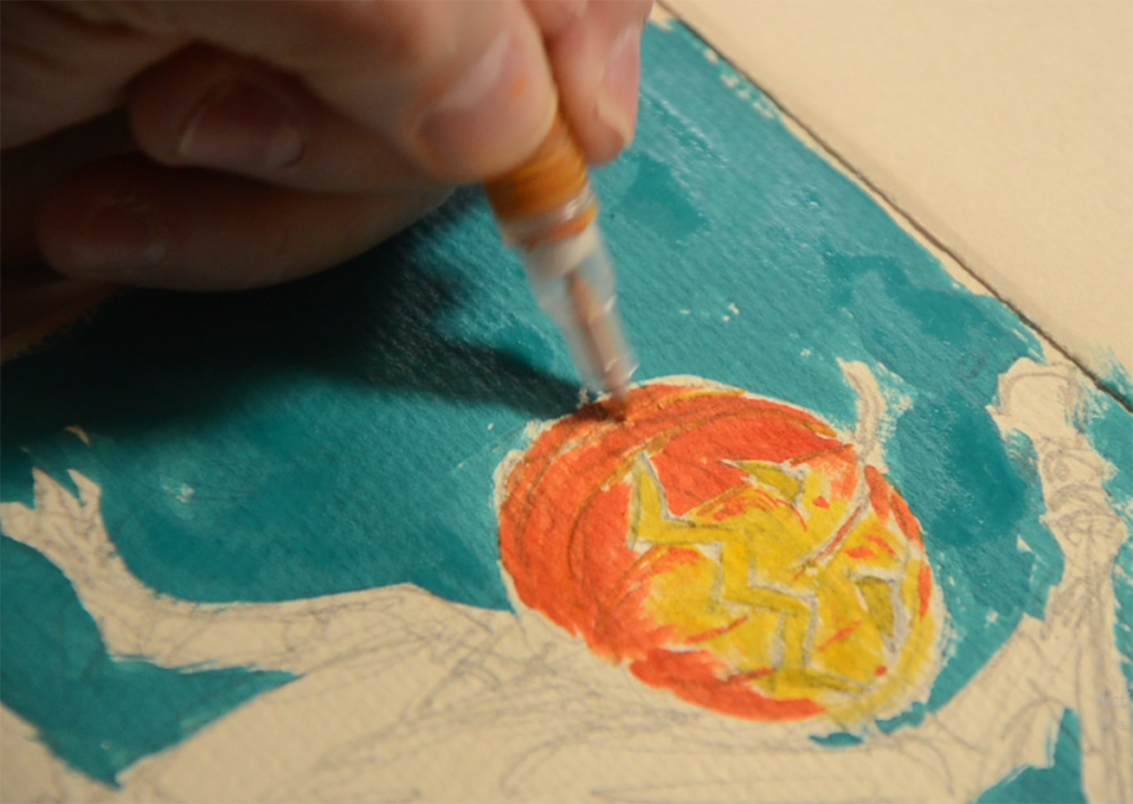 Aplicando color a una ilustración de Halloween con los rotuladores recargables Green Stuff World