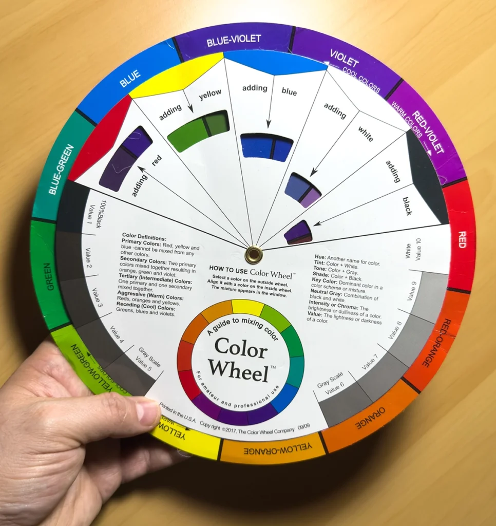 Círculo cromático para ilustradores y artistas, herramienta esencial para elegir combinaciones de color armónicas. Foto de Yen San.