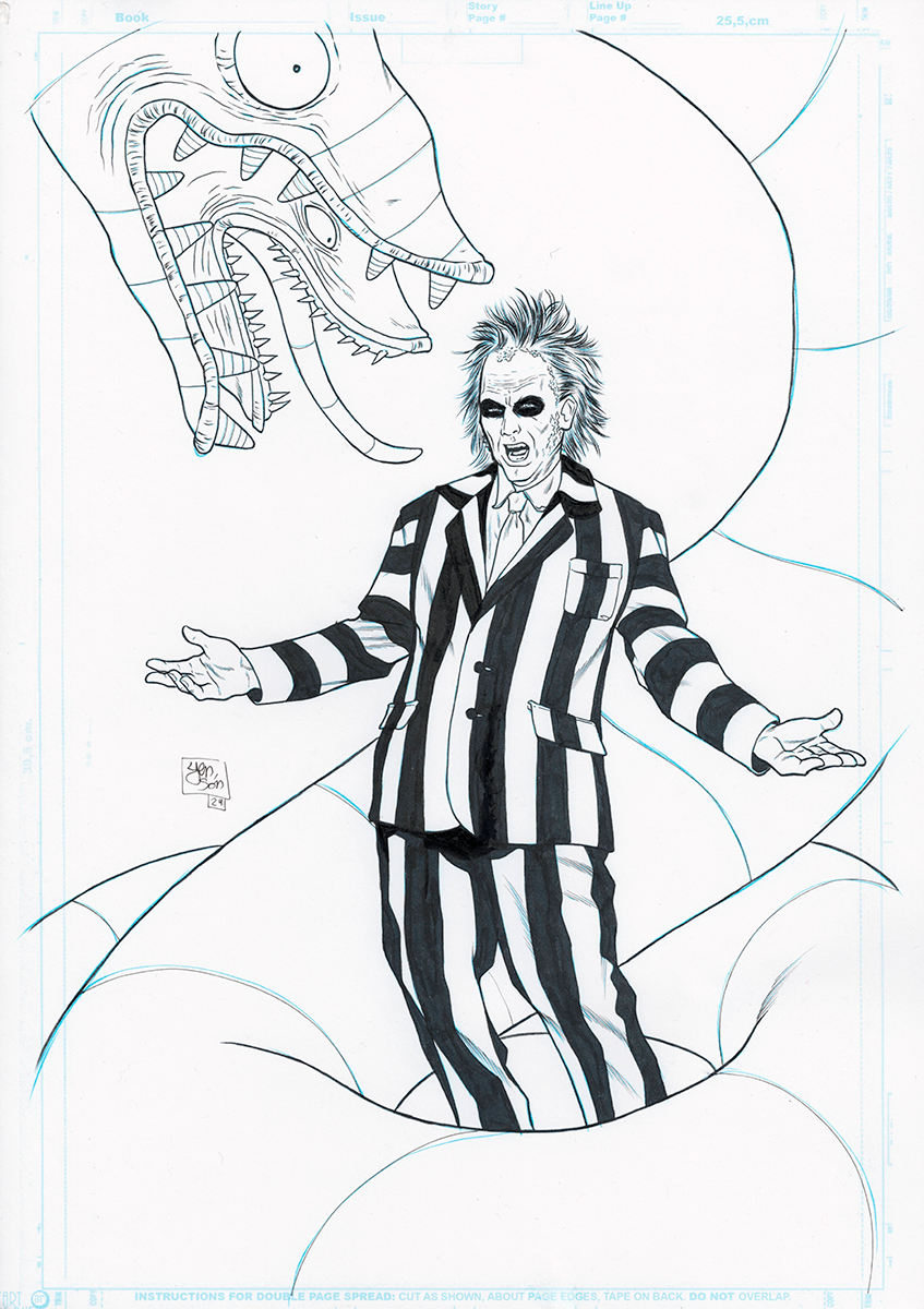 Ilustración Original A Tinta: Beetlejuice Beetlejuice (Exclusiva Cinesa) Original Art Yen San Ilustración Original Beetlejuice Beetlejuice | Tinta A3 | Yen San - Exclusiva Cinesa